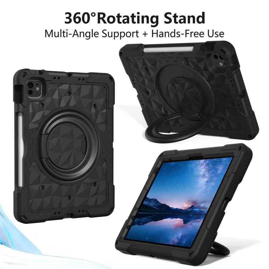 For iPad 2026 / 2025 / Air 11 2026 / 2025 Magic Ring Rotation Holder Shockproof Tablet ... (Black)