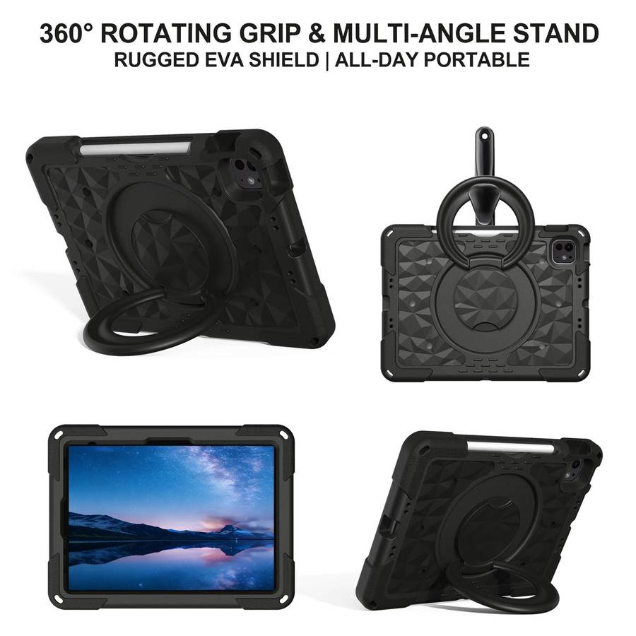 For iPad 2026 / 2025 / Air 11 2026 / 2025 Magic Ring Rotation Holder Shockproof Tablet ... (Black)