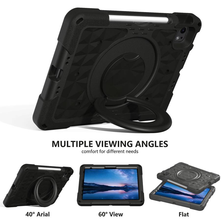 For iPad 2026 / 2025 / Air 11 2026 / 2025 Magic Ring Rotation Holder Shockproof Tablet ... (Black)