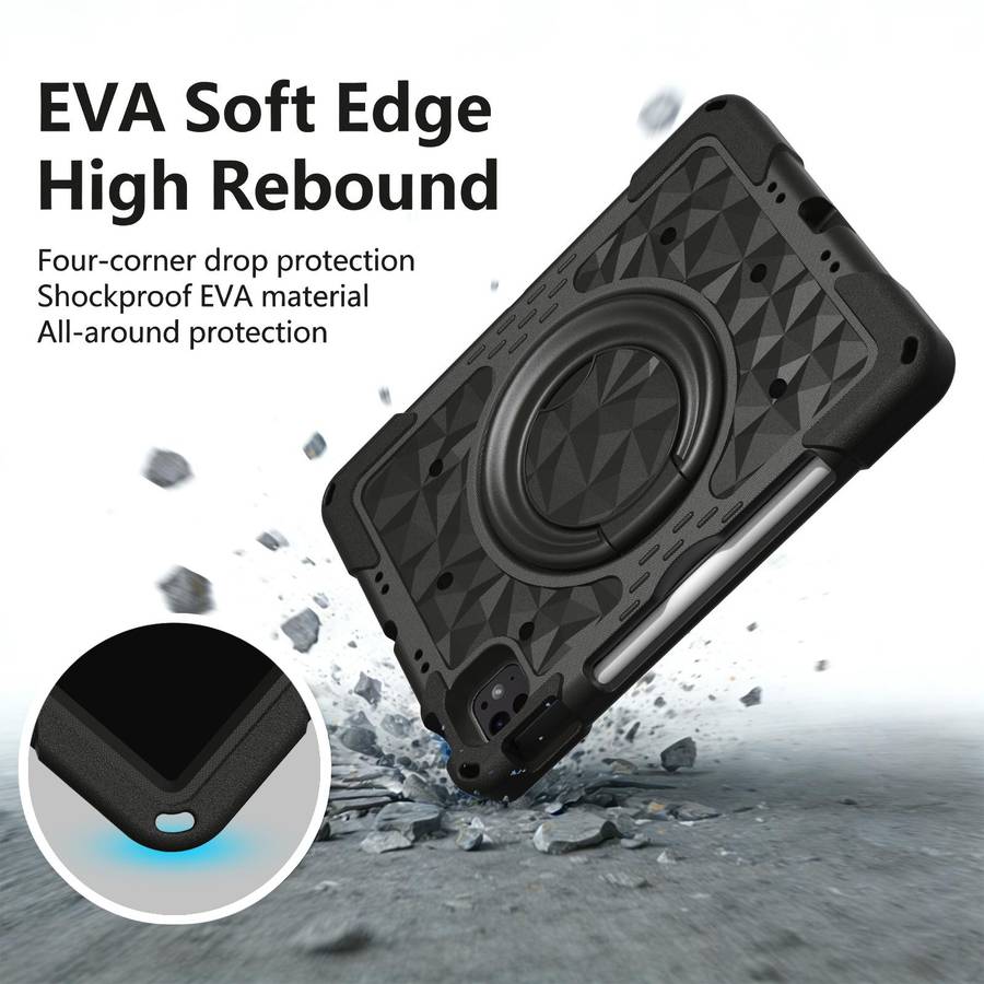 For iPad 2026 / 2025 / Air 11 2026 / 2025 Magic Ring Rotation Holder Shockproof Tablet ... (Black)