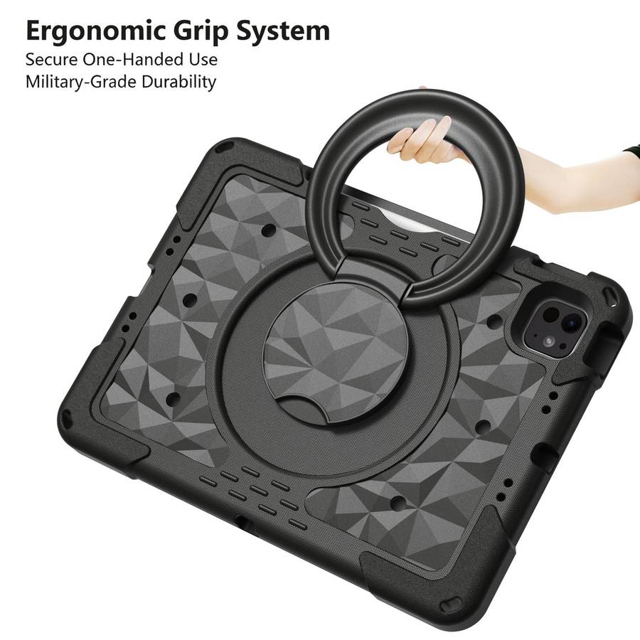 For iPad 2026 / 2025 / Air 11 2026 / 2025 Magic Ring Rotation Holder Shockproof Tablet ... (Black)