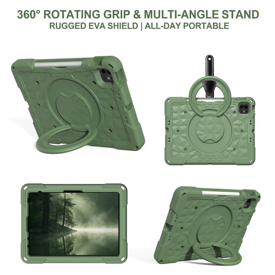 For iPad 2026 / 2025 / Air 11 2026 / 2025 Magic Ring Rotation Holder Shockproof T ... (Olive Drab)