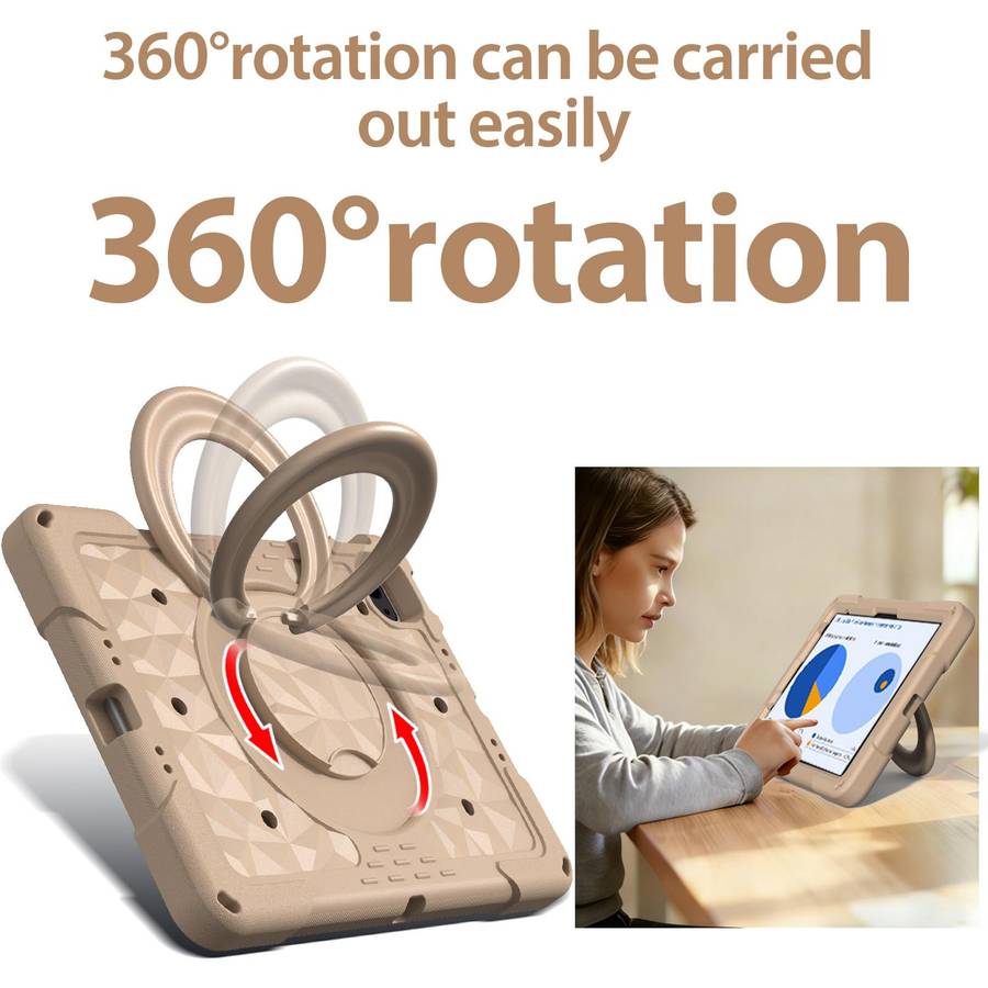 For iPad 2026 / 2025 / Air 11 2026 / 2025 Magic Ring Rotation Holder Shockproof Tablet ... (Khaki)