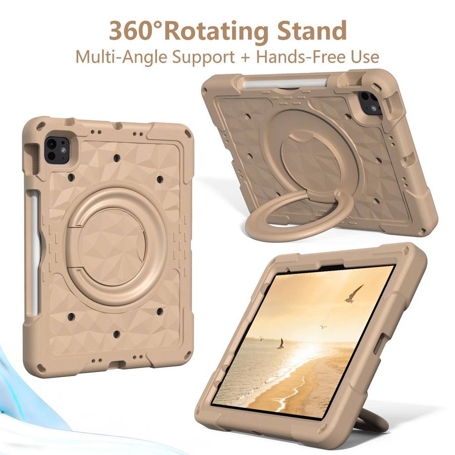 For iPad 2026 / 2025 / Air 11 2026 / 2025 Magic Ring Rotation Holder Shockproof Tablet ... (Khaki)