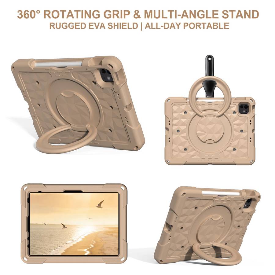 For iPad 2026 / 2025 / Air 11 2026 / 2025 Magic Ring Rotation Holder Shockproof Tablet ... (Khaki)