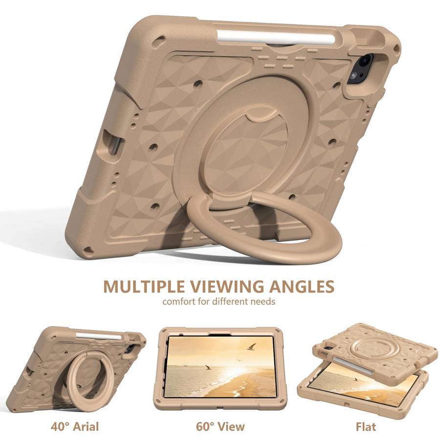 For iPad 2026 / 2025 / Air 11 2026 / 2025 Magic Ring Rotation Holder Shockproof Tablet ... (Khaki)