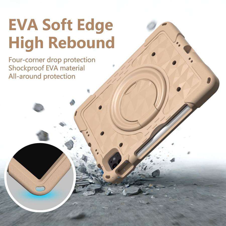 For iPad 2026 / 2025 / Air 11 2026 / 2025 Magic Ring Rotation Holder Shockproof Tablet ... (Khaki)