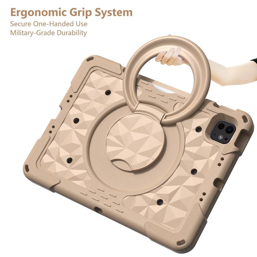 For iPad 2026 / 2025 / Air 11 2026 / 2025 Magic Ring Rotation Holder Shockproof Tablet ... (Khaki)