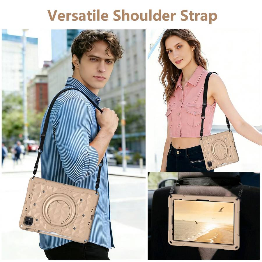 For iPad 2026 / 2025 / Air 11 2026 / 2025 Magic Ring Rotation Holder Shockproof Tablet ... (Khaki)