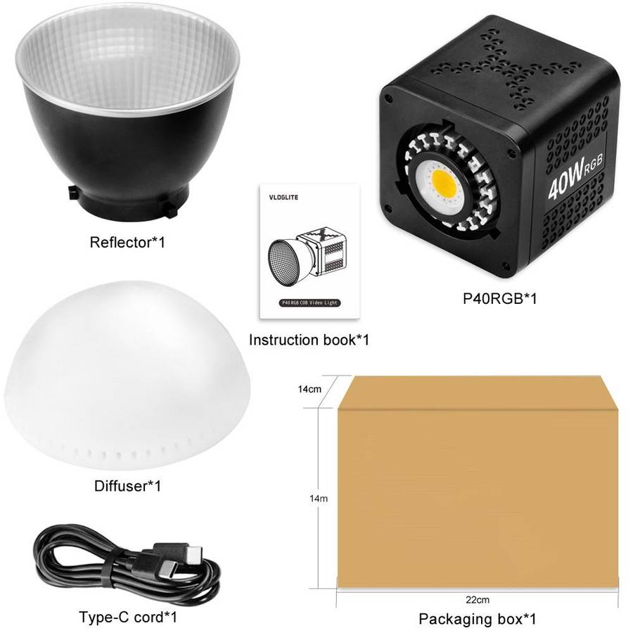 VLOGLITE P40RGB Photography 40W COB RGB Video Light 20 Effects Modes Studio Video Lamp