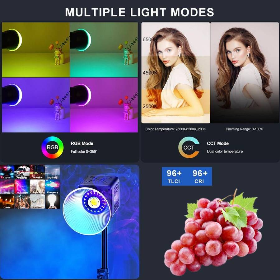 VLOGLITE P40RGB Photography 40W COB RGB Video Light 20 Effects Modes Studio Video Lamp