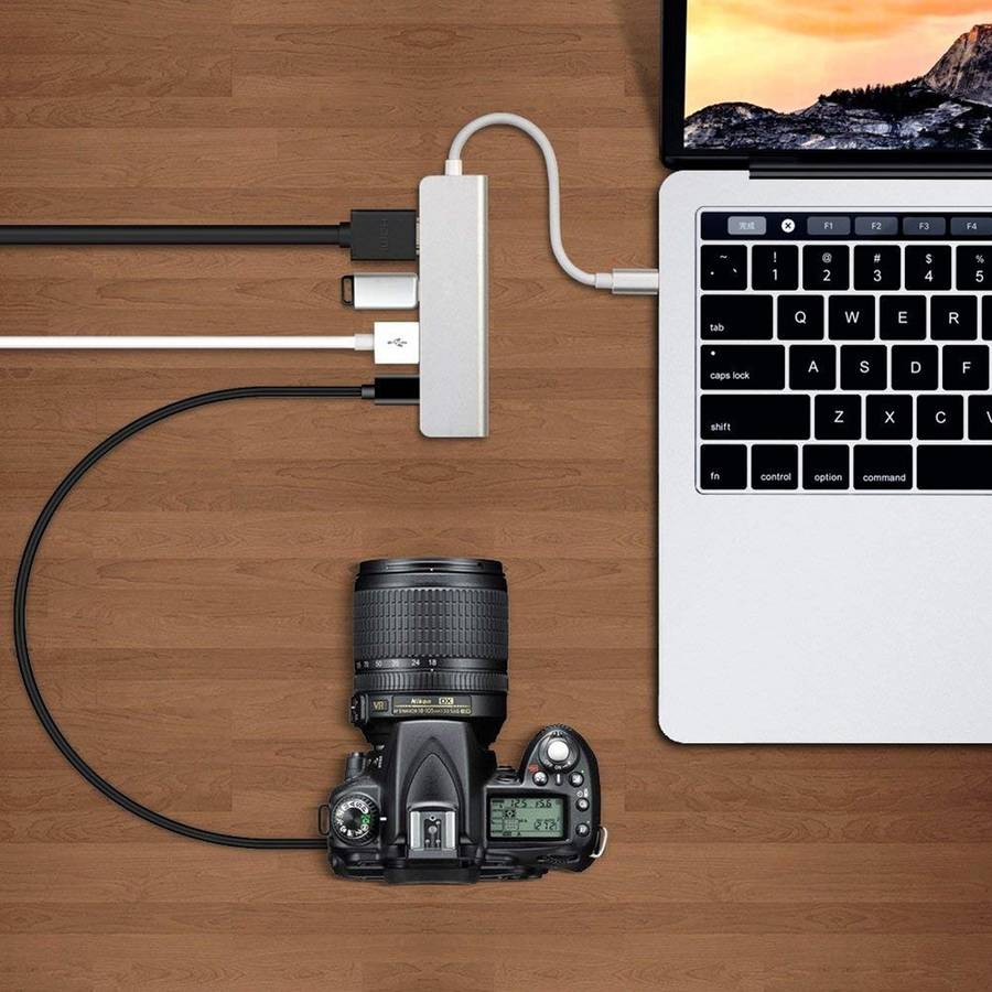 USB-C Hub, Type-C Adapter To HDMI,3 USB 3.0, Portable Aluminum USB C Dongle For MacBook Pro 2018/2