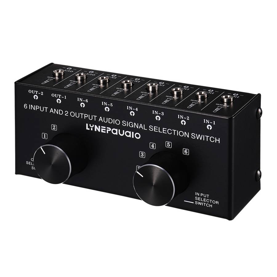 B027 6 input 2 output or 2 input 6 output audio signal source selection switcher 3.5mm interface