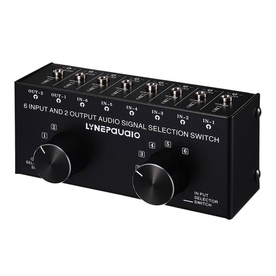 B027 6 input 2 output or 2 input 6 output audio signal source selection switcher 3.5mm interface