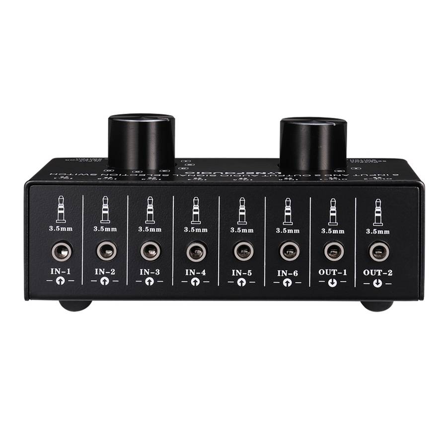 B027 6 input 2 output or 2 input 6 output audio signal source selection switcher 3.5mm interface