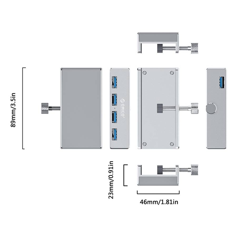 ORICO MH4PU-P Aluminum Alloy 4 Ports USB3.0 Clip-type HUB(Silver)