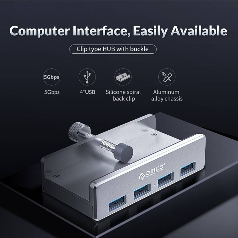 ORICO MH4PU-P Aluminum Alloy 4 Ports USB3.0 Clip-type HUB(Silver)