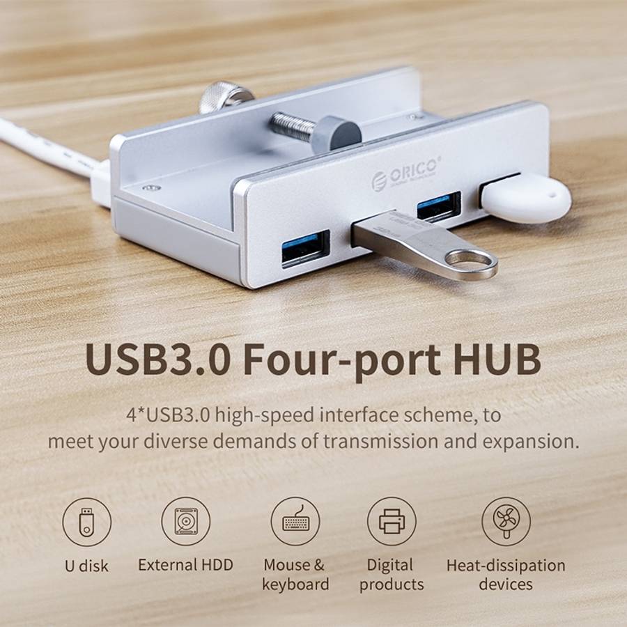 ORICO MH4PU-P Aluminum Alloy 4 Ports USB3.0 Clip-type HUB(Silver)