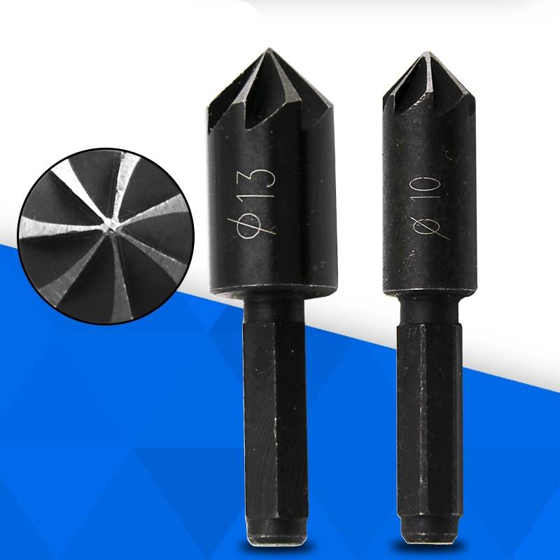 10 mm 13 mm Woodworking Hole Drilling Positioning Board 1/4 Hex Handle Seven-blade Chamfering Knife