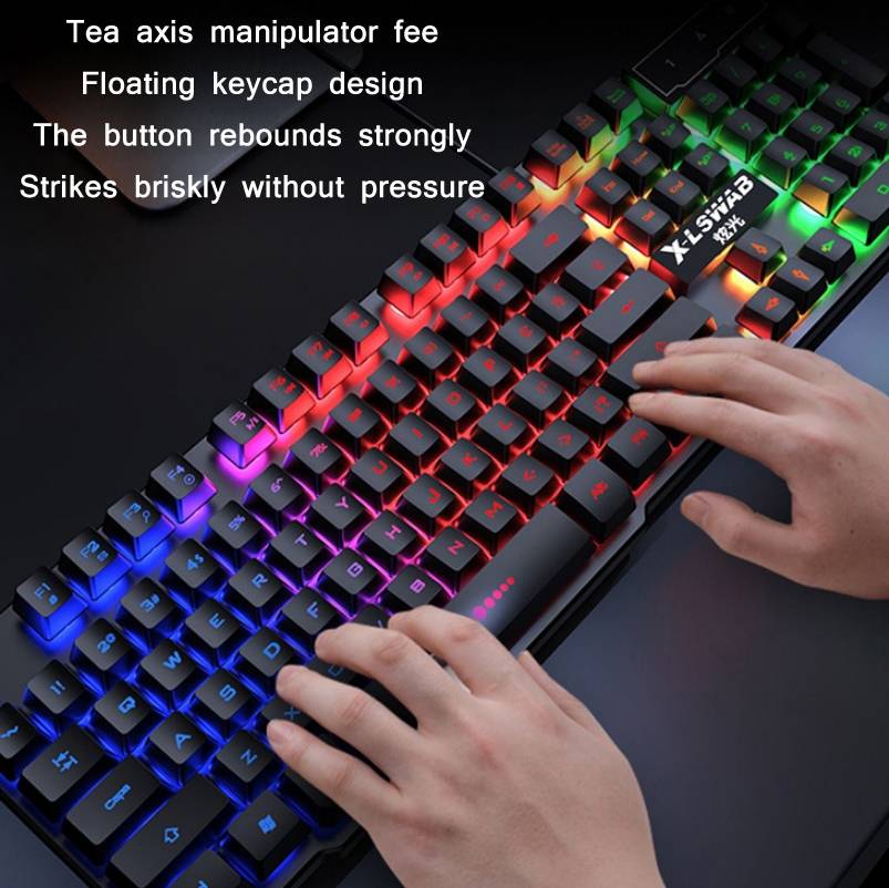 X-L SWAB GX50 Computer Manipulator Feel Wired Keyboard + Macro Programming Mouse, Color White ...