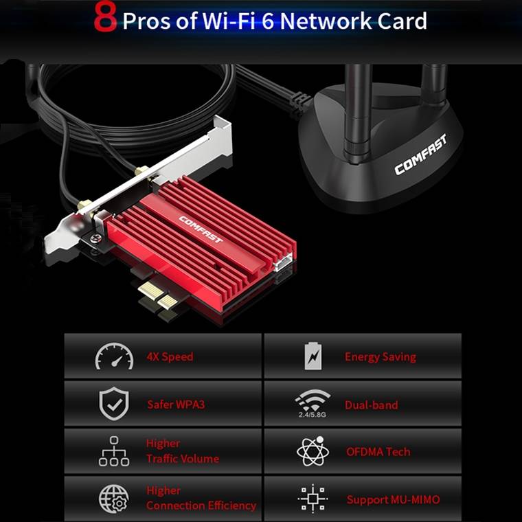 COMFAST CF-AX200 Plus Dual-Band High-Power Wireless Network Card 3000Mbps High-Speed WiFi PCI-E Gam