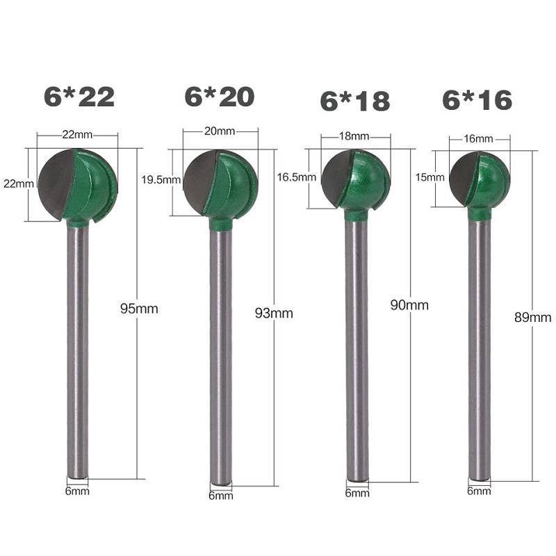 4PCS/Set 6 Handles Extended Spherical Carving Knife Woodworking Straight Handle Grinding Head
