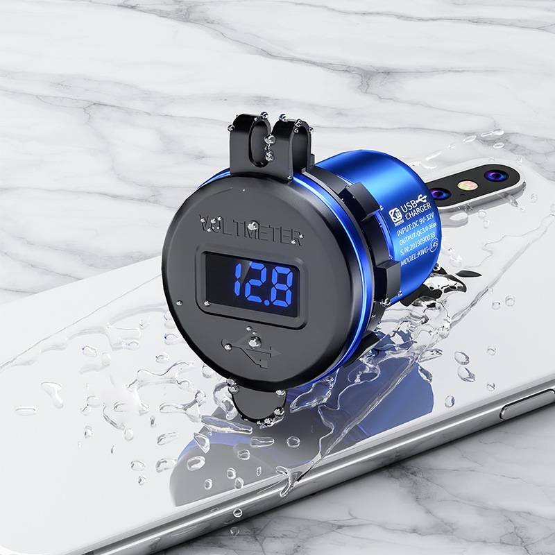 Car Motorcycle Modified USB Charger QC3.0 Metal Waterproof Fast Charge(Red Shell Red Light)