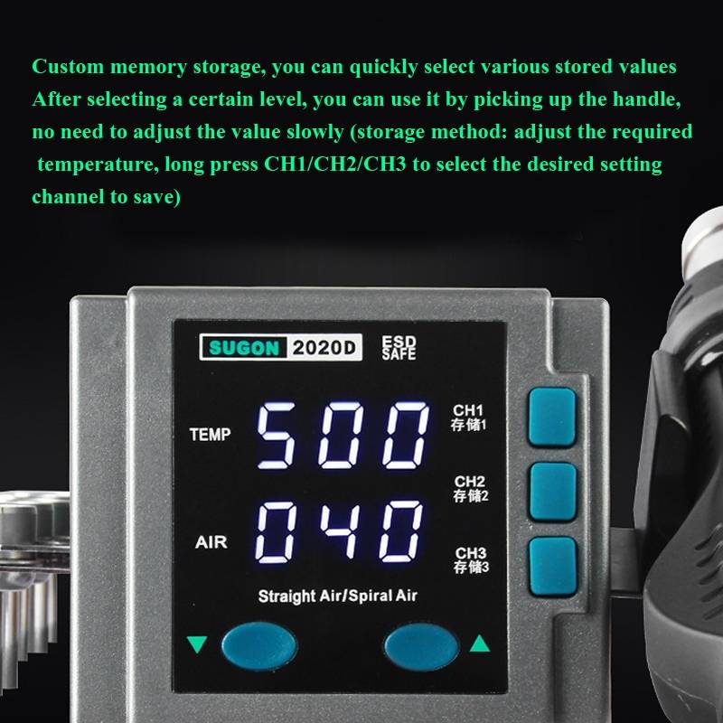 SUGON Hot Air Rework Station LED Display Temperature Adjustable Soldering Station With 5 Nozzles, EU