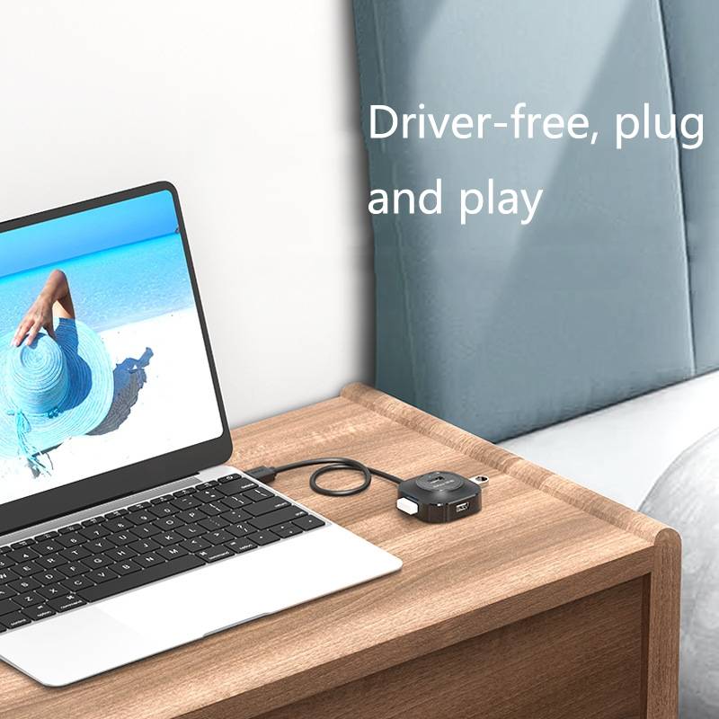 Jasoz High-Speed USB2.0 4-Ports HUB 1 to 4 Docking HUB, Colour: Black 0.5m