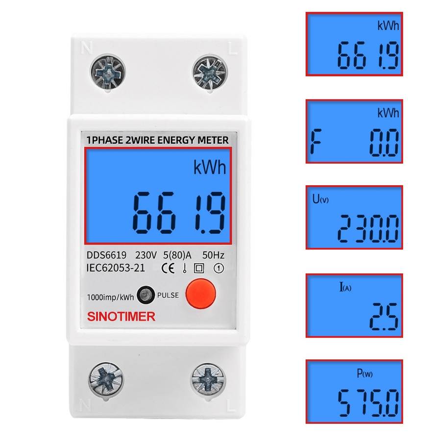SINOTIMER DDS6619-012 Backlight Display Household Single-phase Rail Energy Meter 5-80A(230V 50Hz)