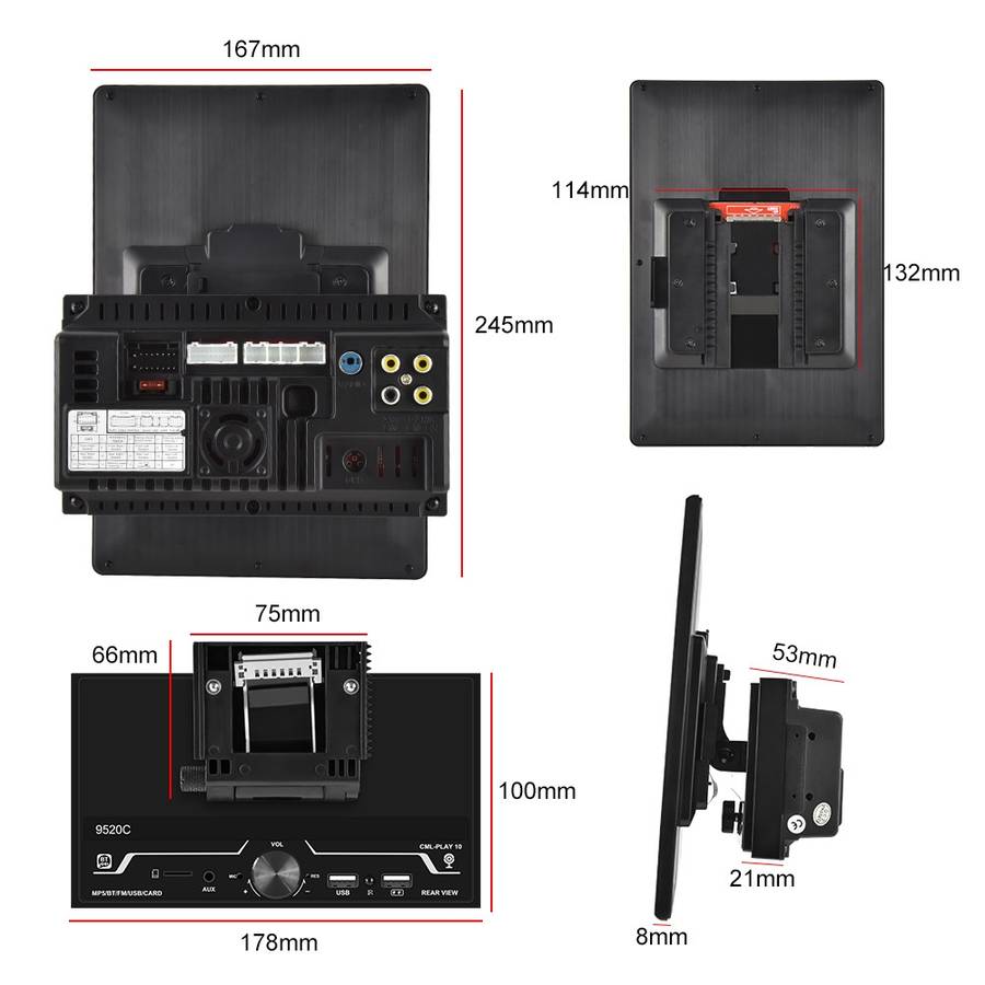 9520C Double Spindle 9.5 inch Vertical Screen Car MP5 Player, Style: Standard+12 Light Camera