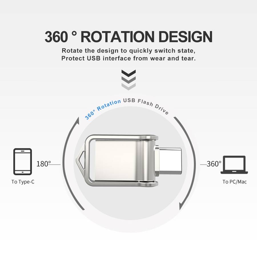 64GB USB 2.0 + Type-C/USB-C High Speed Mini Computer and Phone Dual-purpose Rotary U Disk(Black)