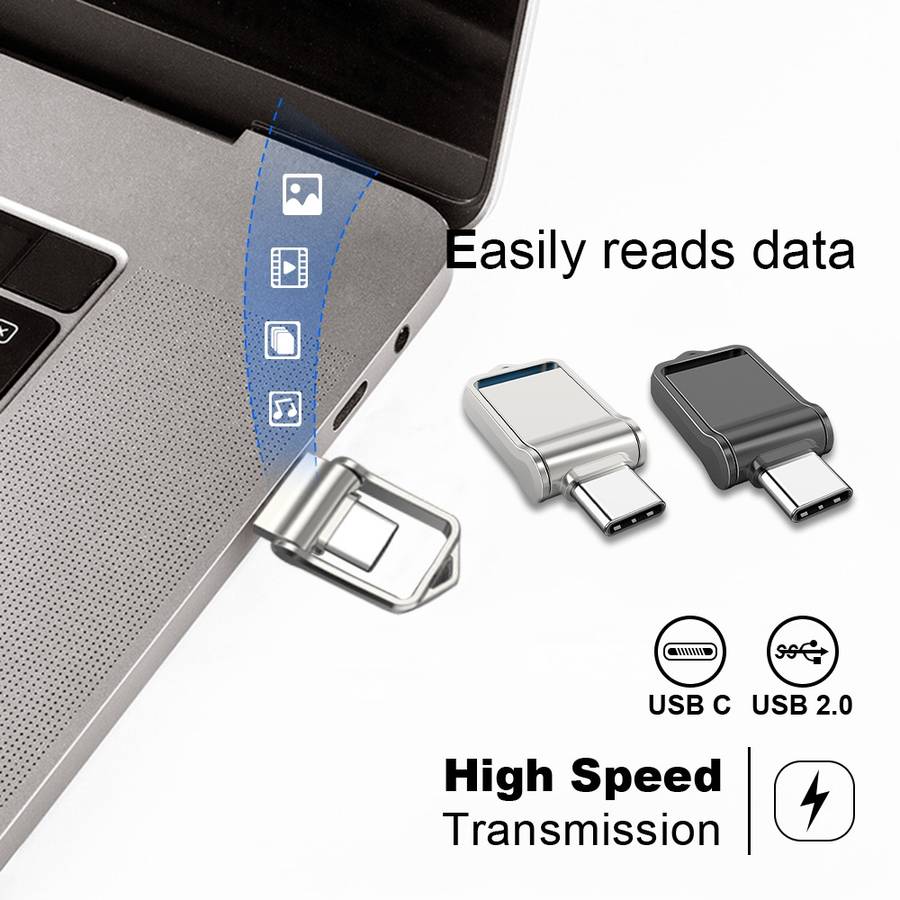 64GB USB 2.0 + Type-C/USB-C High Speed Mini Computer and Phone Dual-purpose Rotary U Disk(Black)