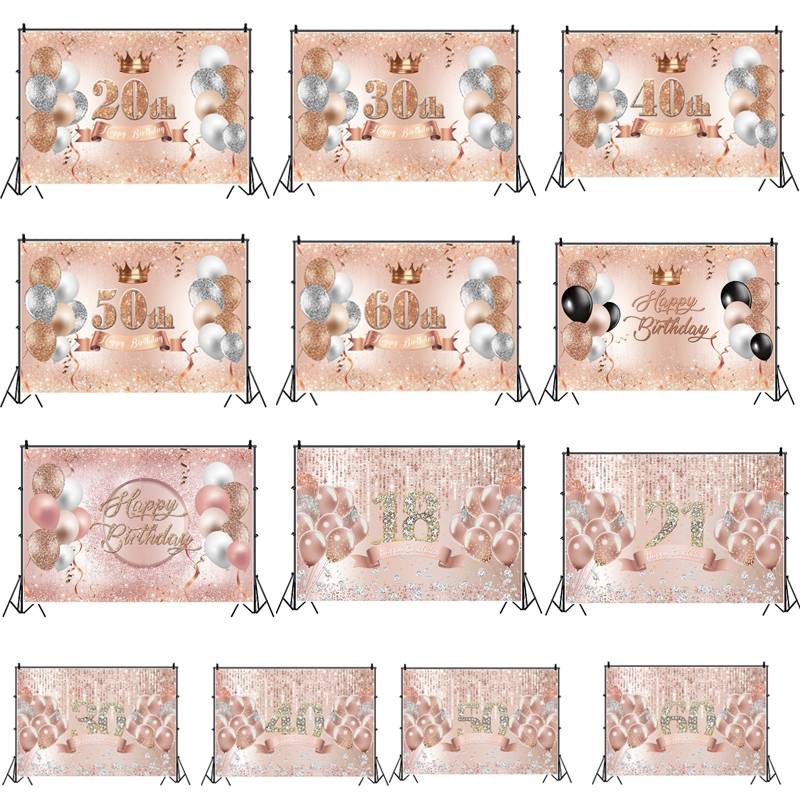 MDU05525 1.5m x 1m Rose Golden Balloon Birthday Party Background Cloth Photography Photo Pictor