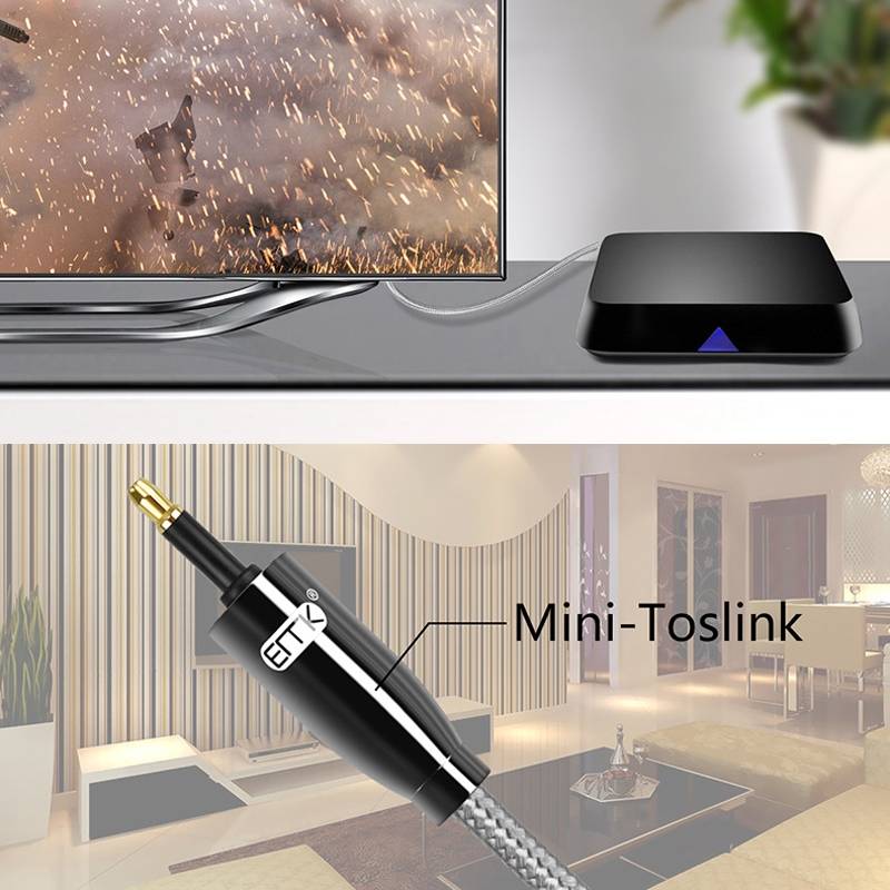 EMK QH4.0 Mini Toslink 3.5mm Interface SPDIF Audio Fiber Optical, Length: 5m(Black)