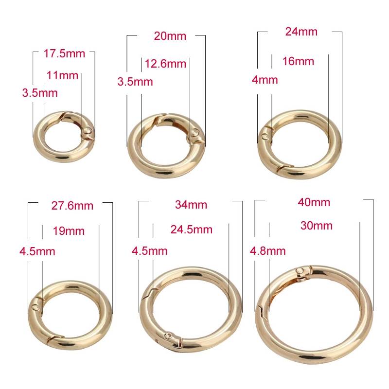 20pcs Zinc Alloy Spring Ring Metal Open Bag Webbing Keychain, Specification: 1 inch Light Gold