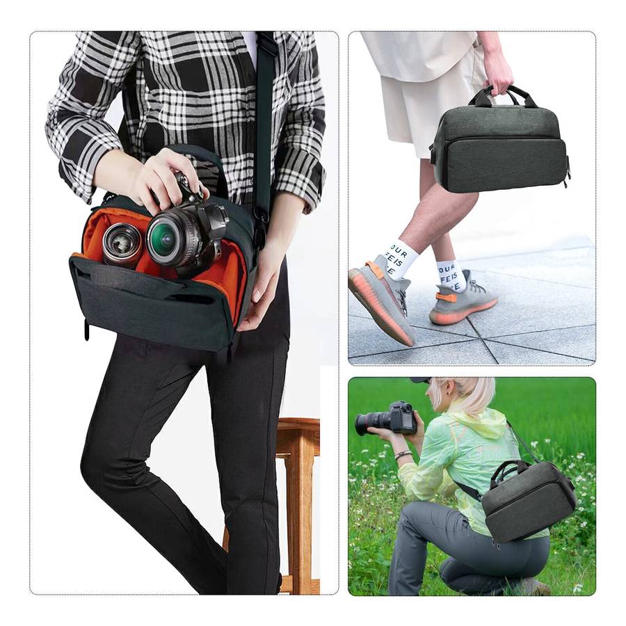 SLR Camera Bag Men Crossbody  Photography Bag Waterproof Carrying Case with USB Charging Port,