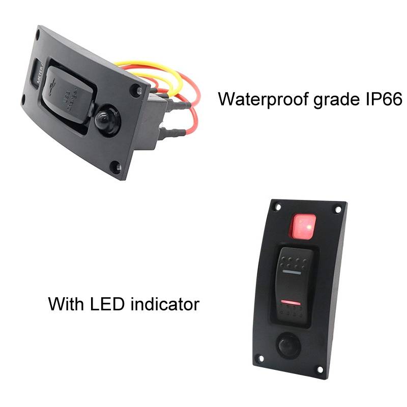 Marine Self-Locking Resetting Switch With Overload Protection Indicator Light Square 5V 3.4A Car Cha