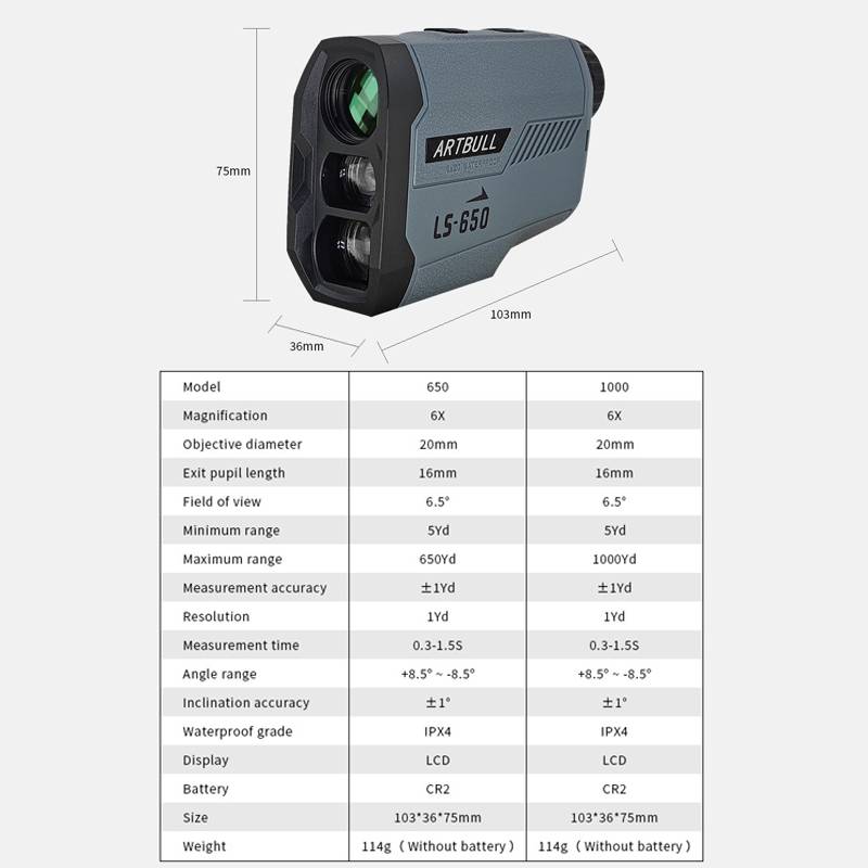 ARTBULL LS-650 Outdoor Golf Laser Rangefinder 650m Altimeter Telescope