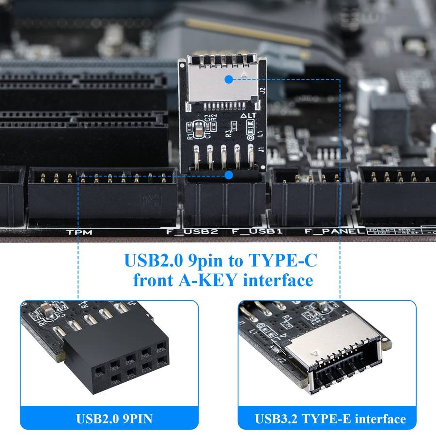USB 2.0 Front Panel Header USB 9pin To USB 2.0 Type-E Internal Adapter