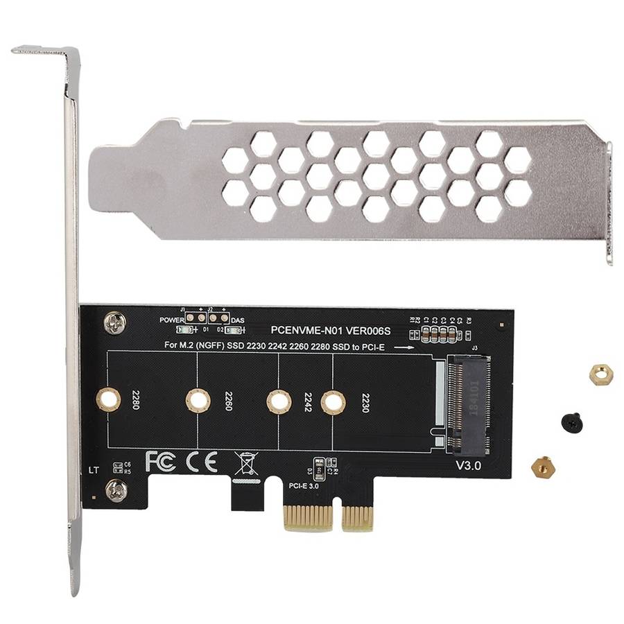 PCI-E 1X To M.2 NVME KEY-M SSD Riser Card Adapter With Baffle