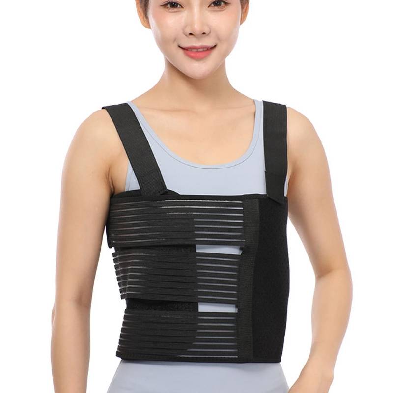 S Shoulders Three Piece Rib Fixation Strap Post-cardiothoracic Chest Girdle(Black)