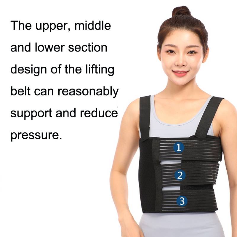S Shoulders Three Piece Rib Fixation Strap Post-cardiothoracic Chest Girdle(Black)