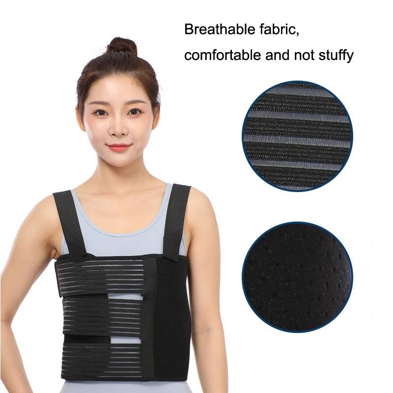 S Shoulders Three Piece Rib Fixation Strap Post-cardiothoracic Chest Girdle(Black)