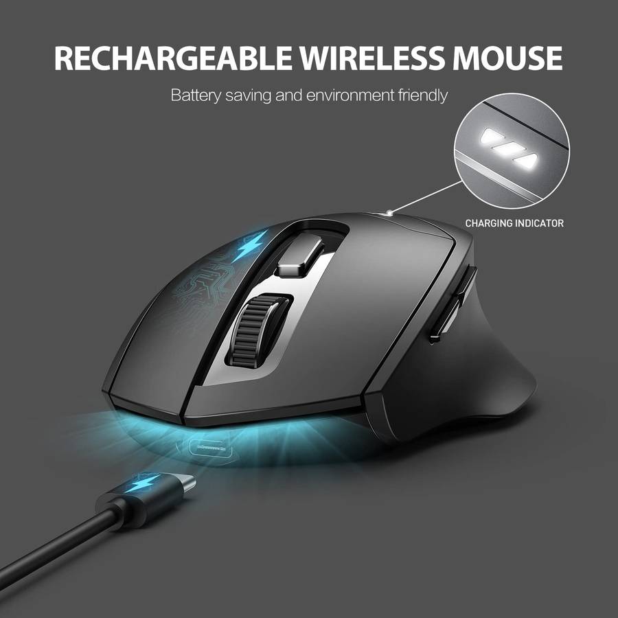 Inphic DR01 Bluetooth 3 Mode Wireless Mouse Charging Quiet Office Game Laptop Computer Home Use(Blac