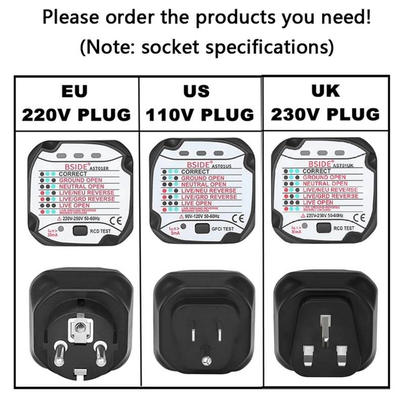 BSIDE AST01 Plug Power Tester Electrical Socket Detector UK Plug