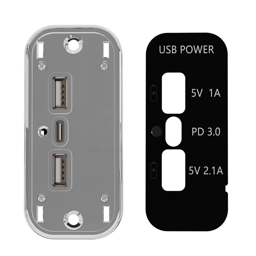 12/24V USB+Type-C Car, RV, Boat Mobile Phone Charger Modification(Silver 2.1A+1A+PD3.0)