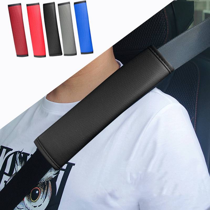Skin Feeling Car Leather Seat Belt Cover Shoulder Pads 6.5x23cm(Gray)