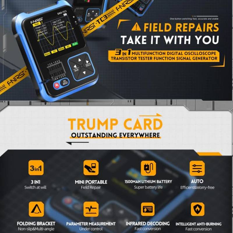 FNIRSI 3 In 1 Handheld Digital Oscilloscope LCR Transistor Tester, Specification: Standard