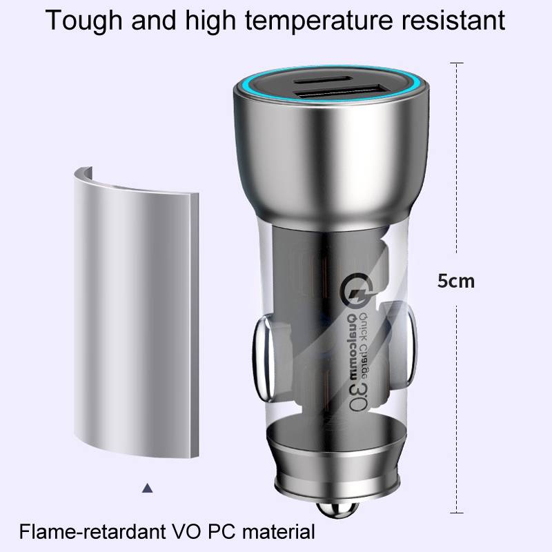 QIAKEY Vehicle Dual Port Fast Charging Charger One To Two Cigarette Lighter, Model: TK515 Blue
